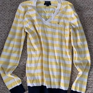 Tommy Hilfiger crew neck yellow and white striped sweater